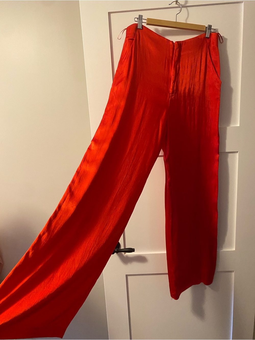 Zara Vibrant Red Wide-Leg Satin Pants